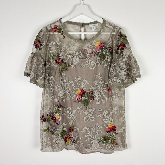 Sundance Embroidered Lace Short Sleeve Blouse - Picture 2 of 9